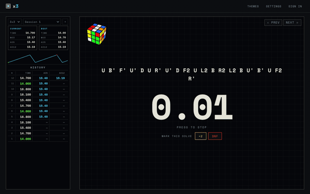 x3 speedcubing timer demo